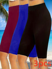 Plus Size Women's Stretchy Capri Leggings High-Waisted Solid Color