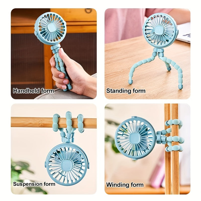Portable Handheld Octopus Clip Fan USB Rechargeable Indoor Outdoor