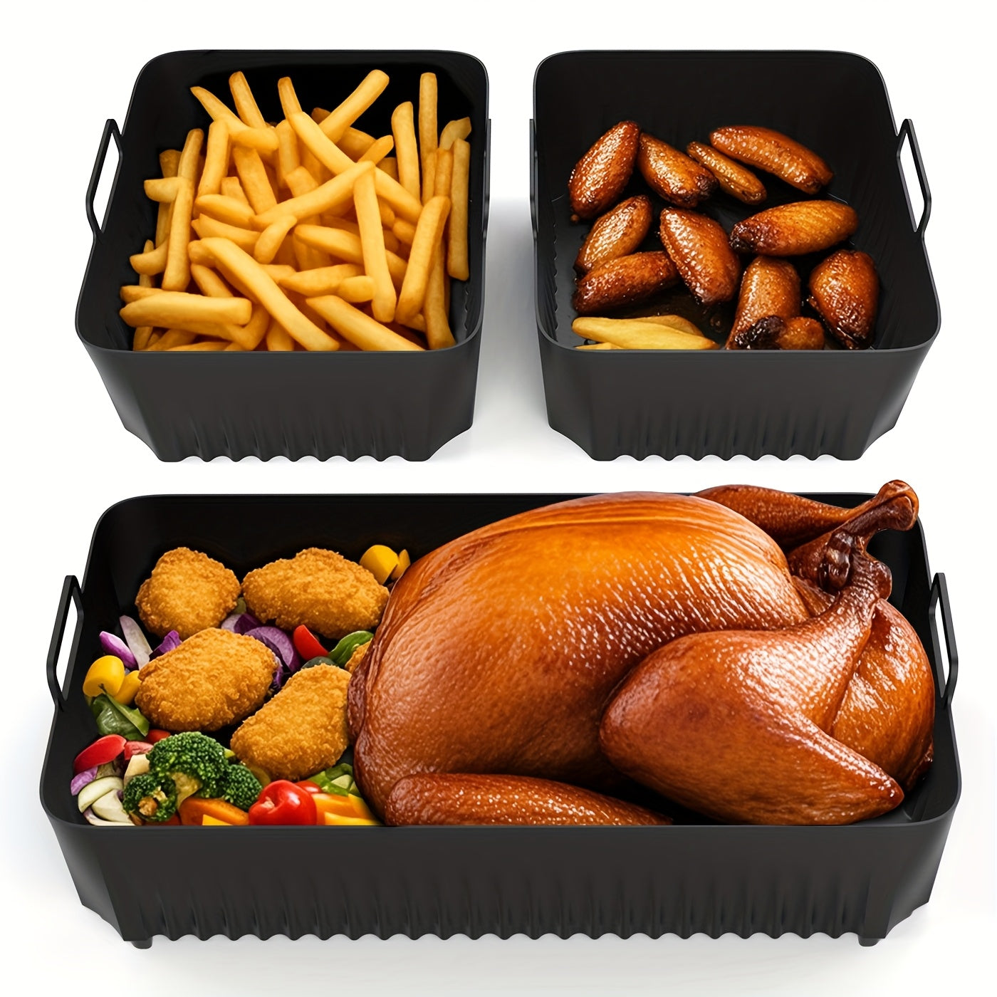 Набор из 3 силиконовых противней для аэрогриля, антипригарные, многоразовые, совместимые с Ninja AF500