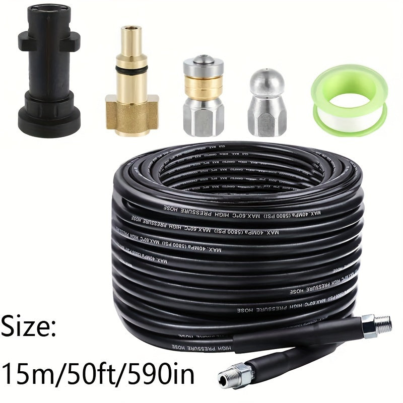Drain Cleaning Kit with 45m High Pressure Hose Nozzles Adapters for Karcher K2-K7