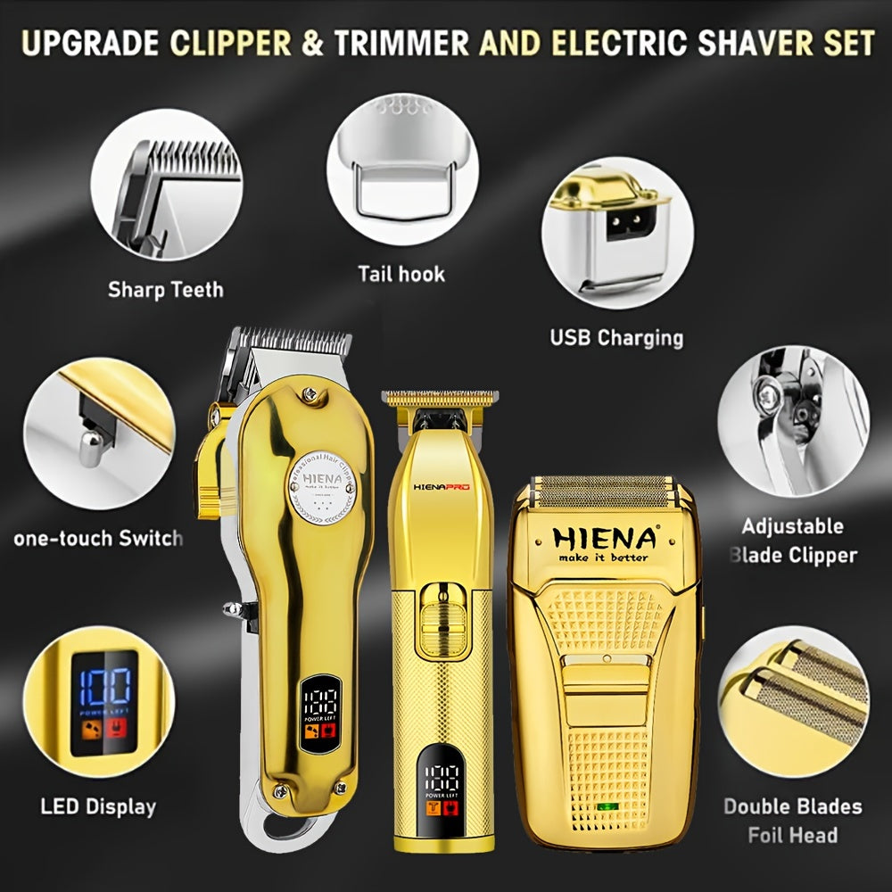 3pcs Men's Hair Clipper Beard Trimmer USB Rechargeable 2000mAh Battery
