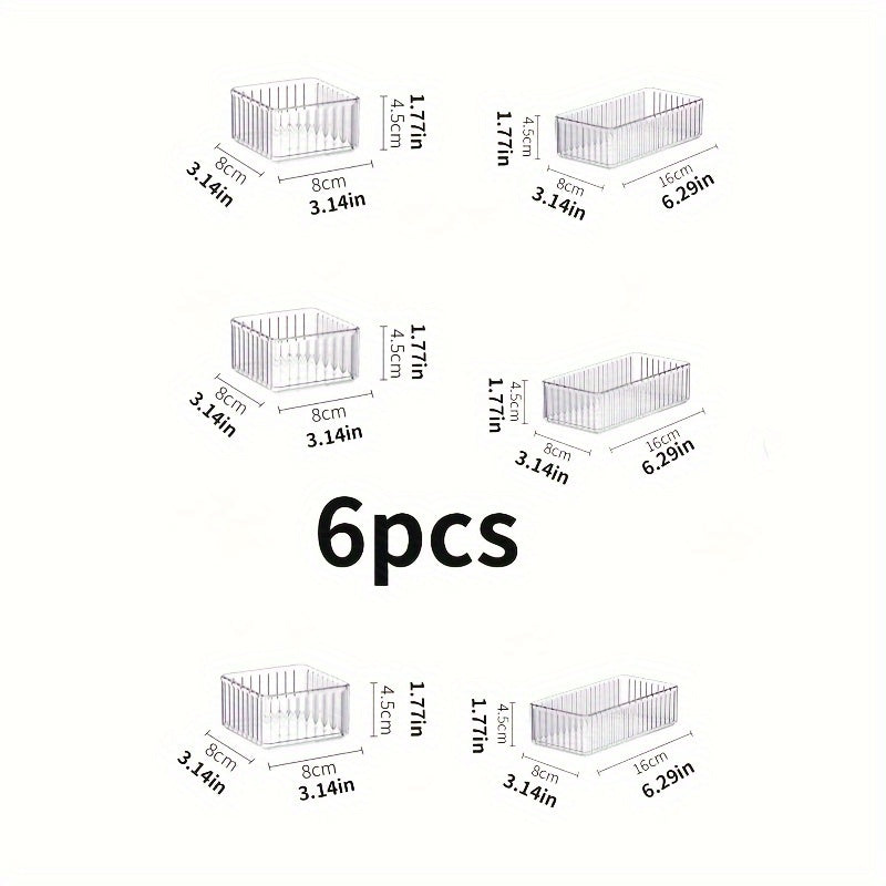 6-Piece Clear PET Cosmetic Organizer Set for Bathroom and Home Storage