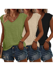 Ayollar uchun bir rangli V-yuqa T-shirtlar, kundalik qisqa ko'ylaklar, bahor yoz yengil nafas oladigan ko'ylaklar