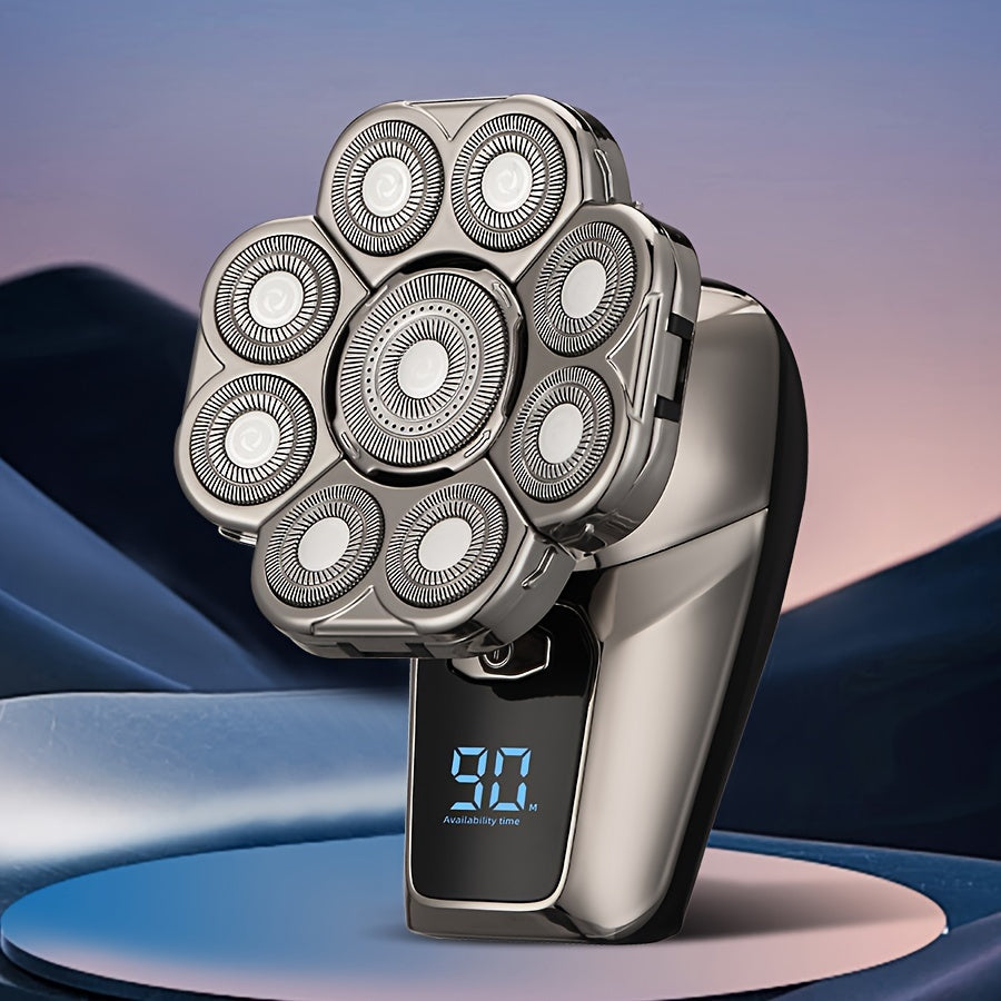 Мужской беспроводной электробритва с роторными лезвиями, триммером для носа и массажной щеткой