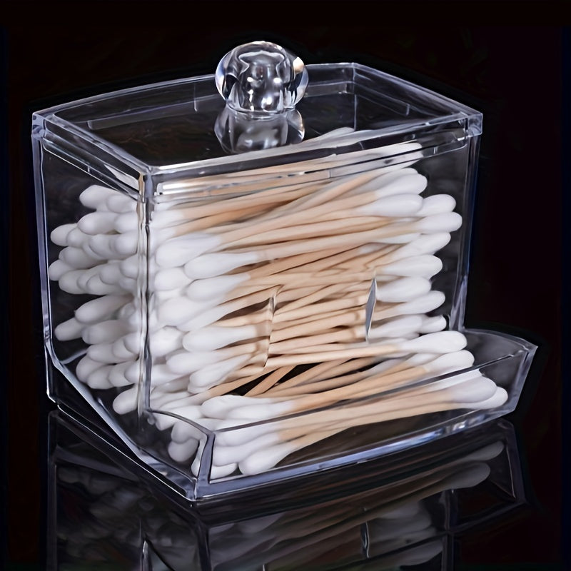 Organizador de baño de acrílico para hisopos, discos y bolas, transparente, sin electricidad