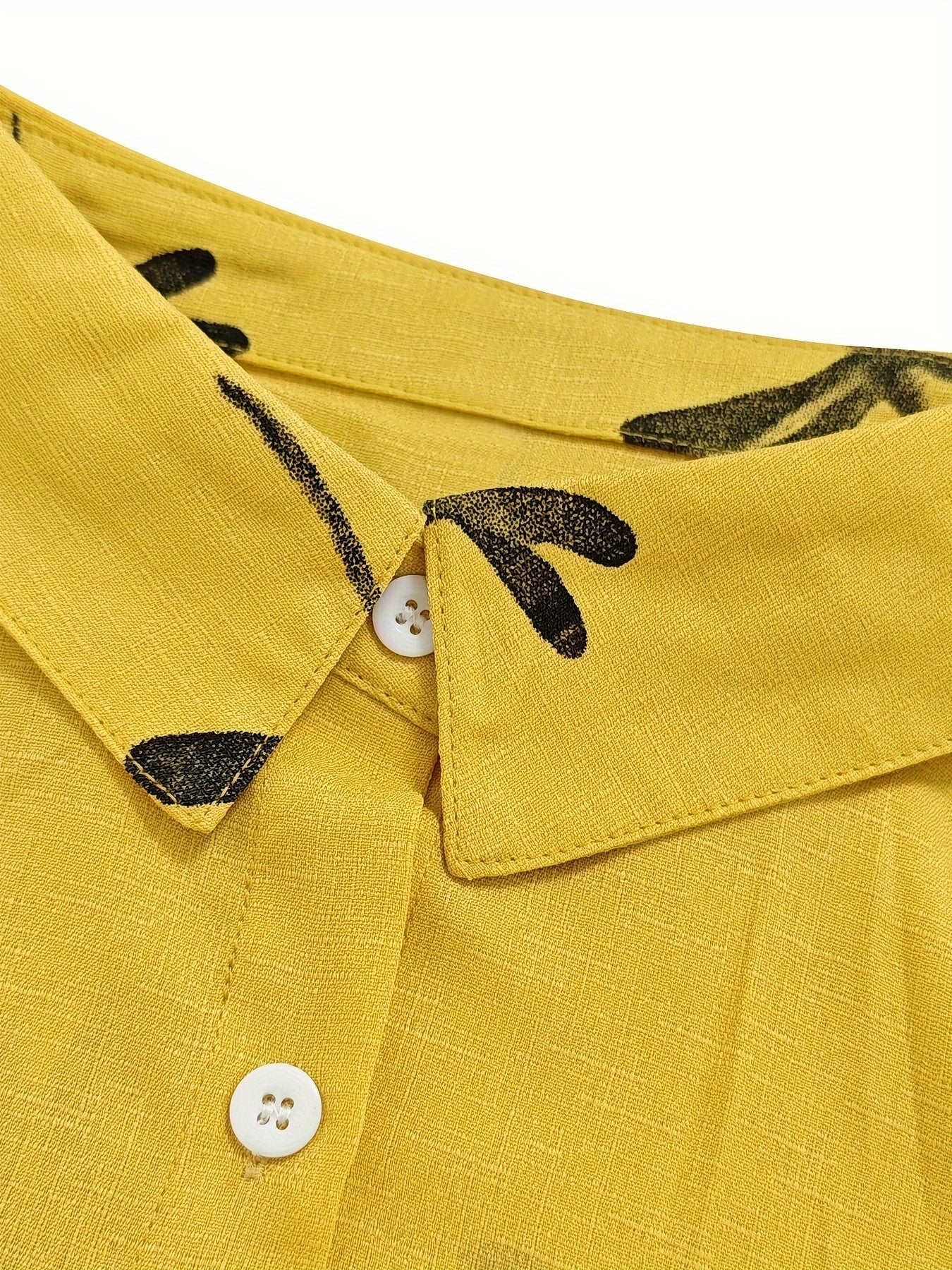 Women's Casual Dragonfly Print Blouse with Long Sleeves, Lapel Collar, Semi-Sheer Polyester Spandex