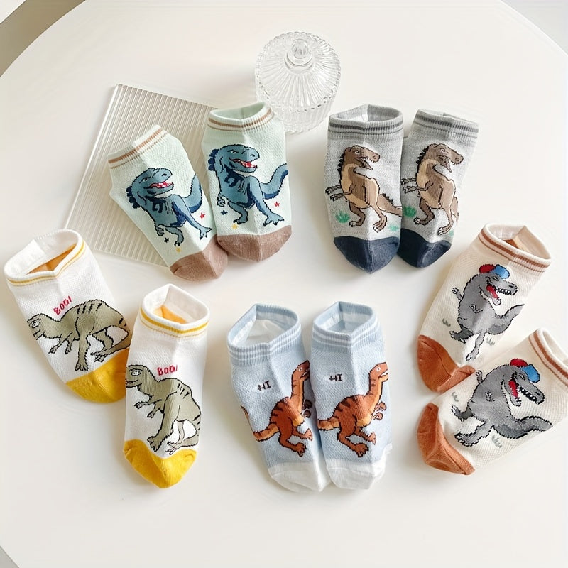 Calcetines de dinosaurio para niño, 5 pares, calcetines transpirables hasta el tobillo para niños, primavera y verano