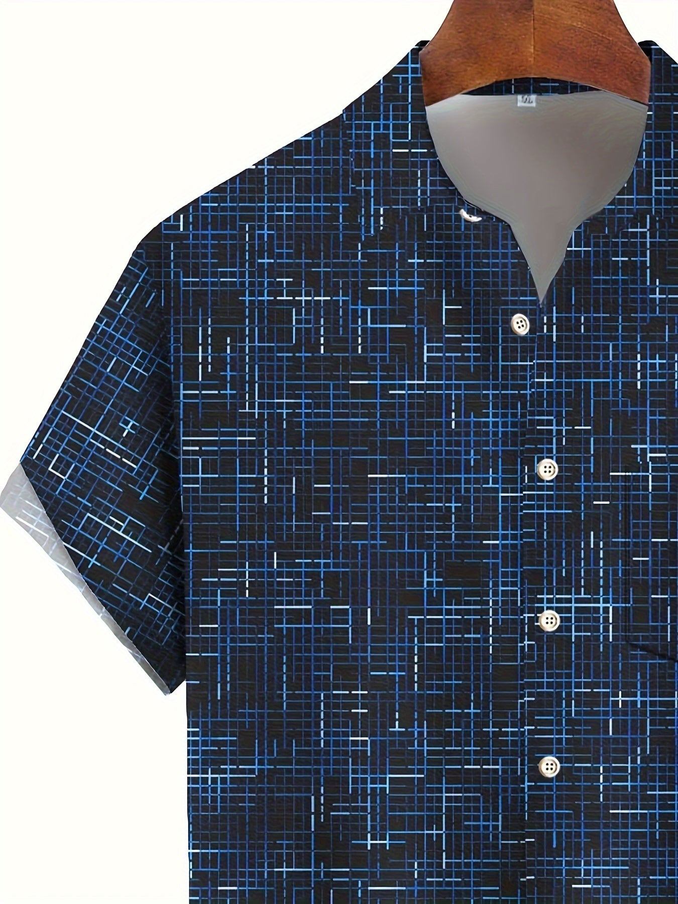 Men's Plus Size Short Sleeve Geometric Print Shirt with Button Front and Pocket
