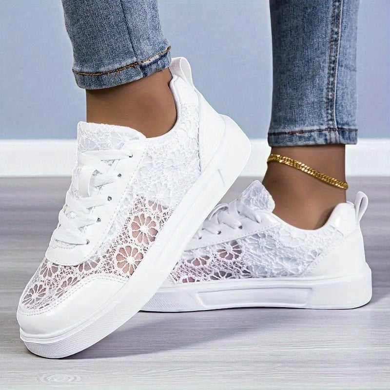 Women Lace Sneakers Breathable Fabric Floral Pattern Casual Comfortable Shoes