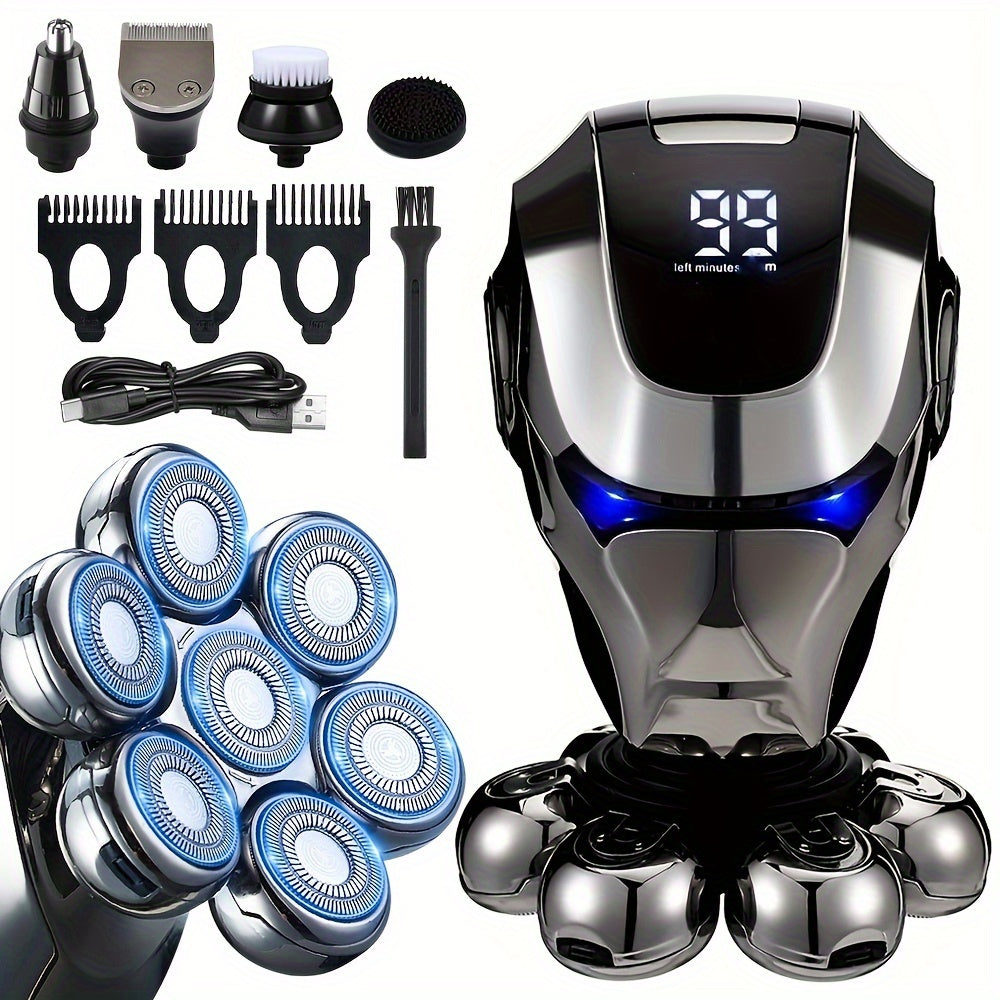 7D Head Shaver for Bald Men with Anti-Pinch Electric Razor and 5-in-1 Grooming Kit