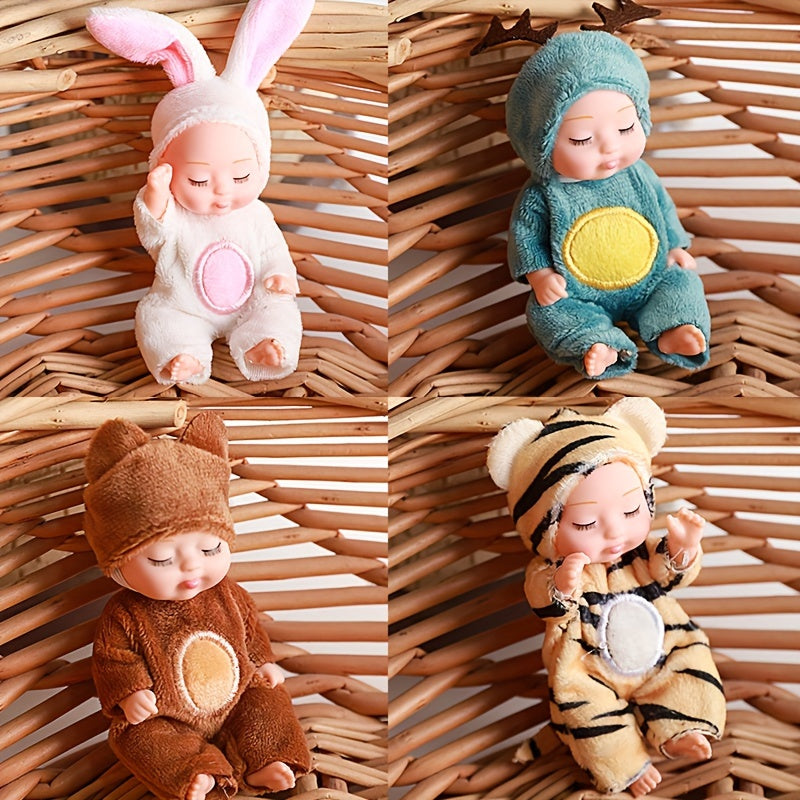 Mini Reborn Animal Doll for Kids 3-6 Pastel PVC Soft Toy with Clothes and Hat