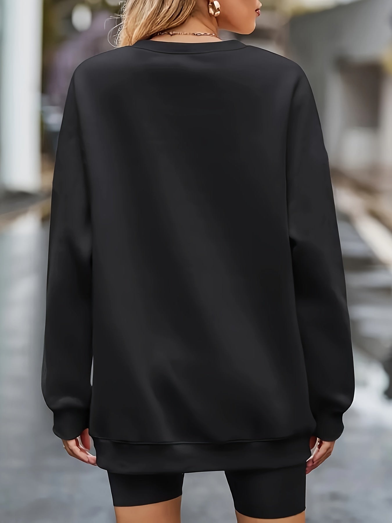 Plus Size Women'S Sweatshirt Cozy Leopard Plaid Long Sleeve Crewneck Black