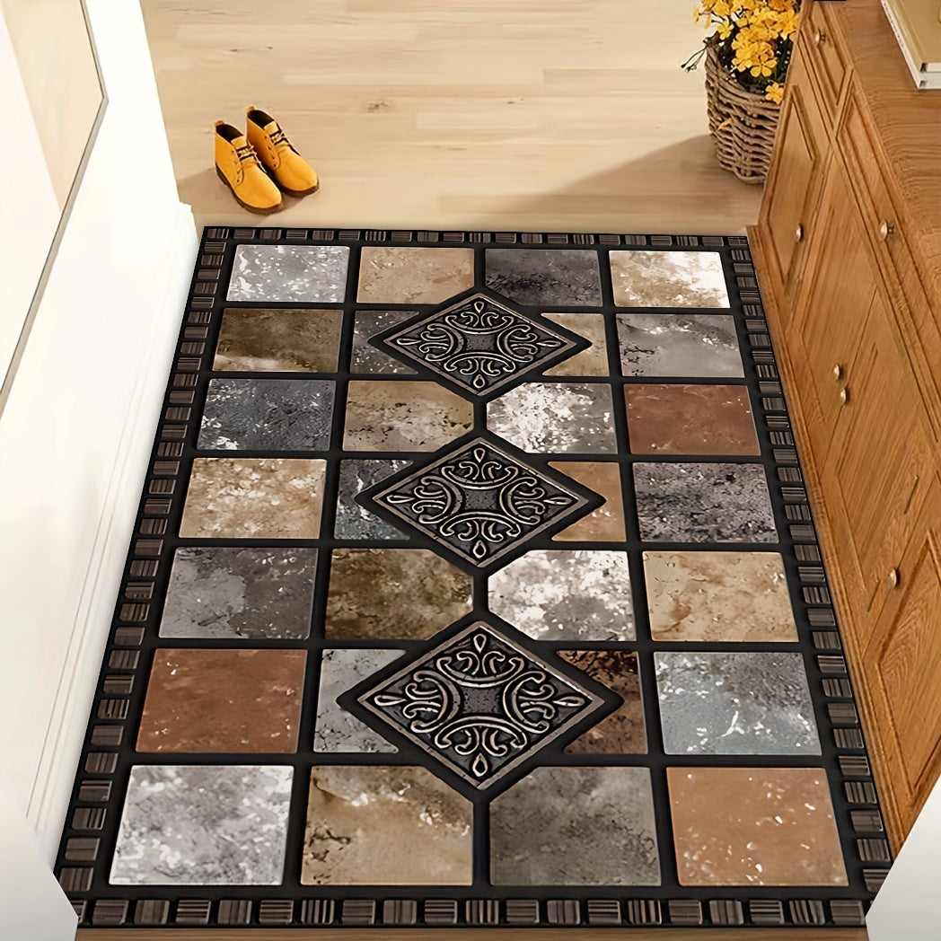 "Embossed Diamond Pattern Vintage Rug: 90sm x 36.43dyuym Kirish yo'lagi - Eski eshiklar, yotoq xonalari va hammomlar uchun ideal"