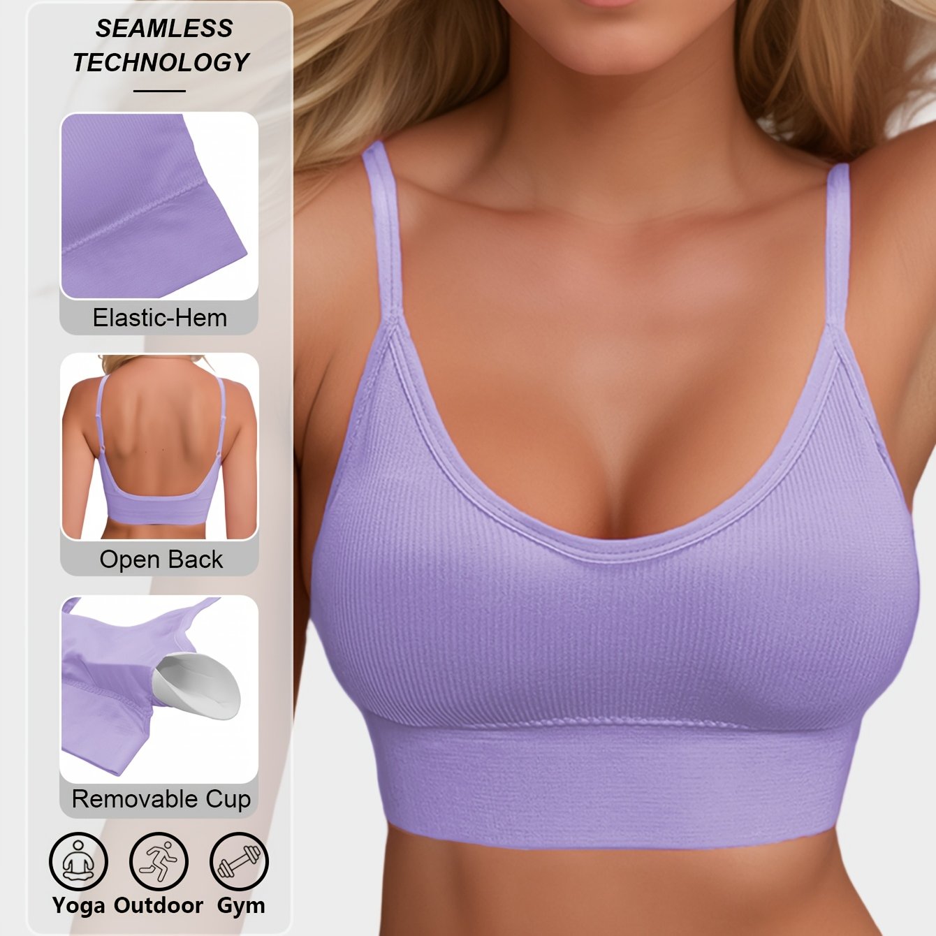 Women’s Ribbed Halter Backless Sports Bra for Yoga and Workout