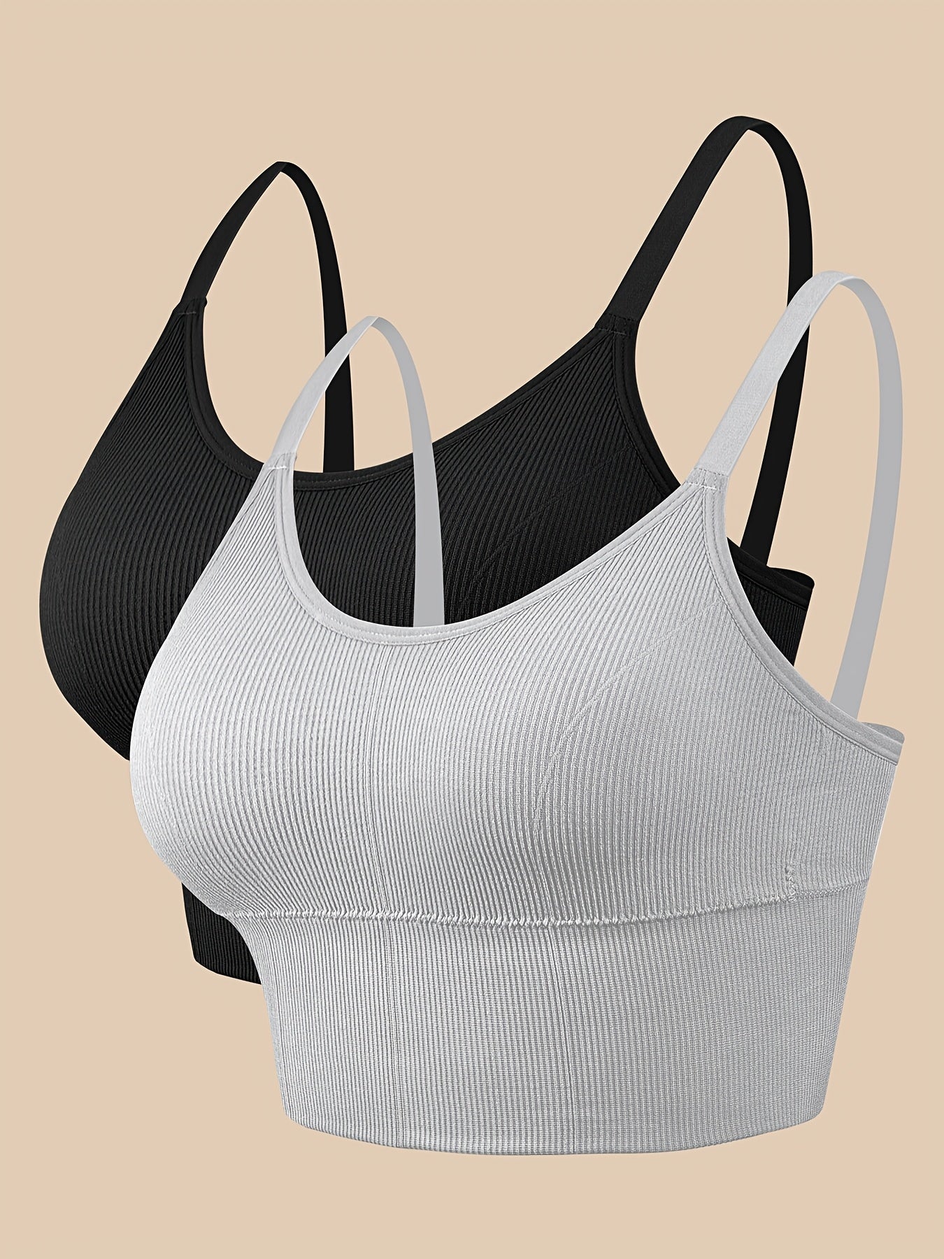 Plus Size Women Sports Bras Ribbed Backless Tank Tops Removable Pads Black White