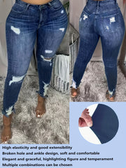 Women's Plus Size High-Waisted Skinny Jeans Ripped Tummy Control All-Season