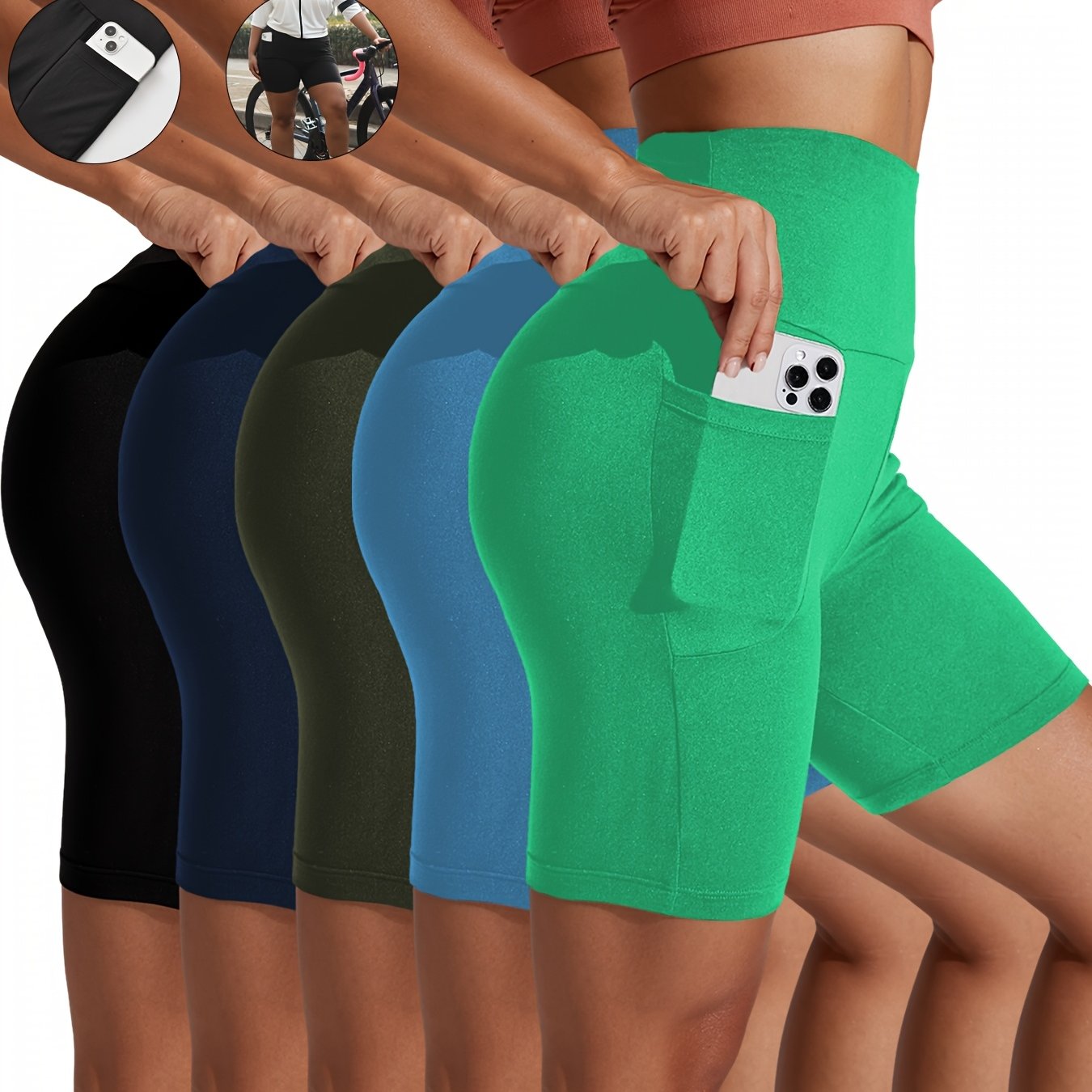 Women Plus Size High Waisted Biker Shorts With Pockets for Workout Yoga