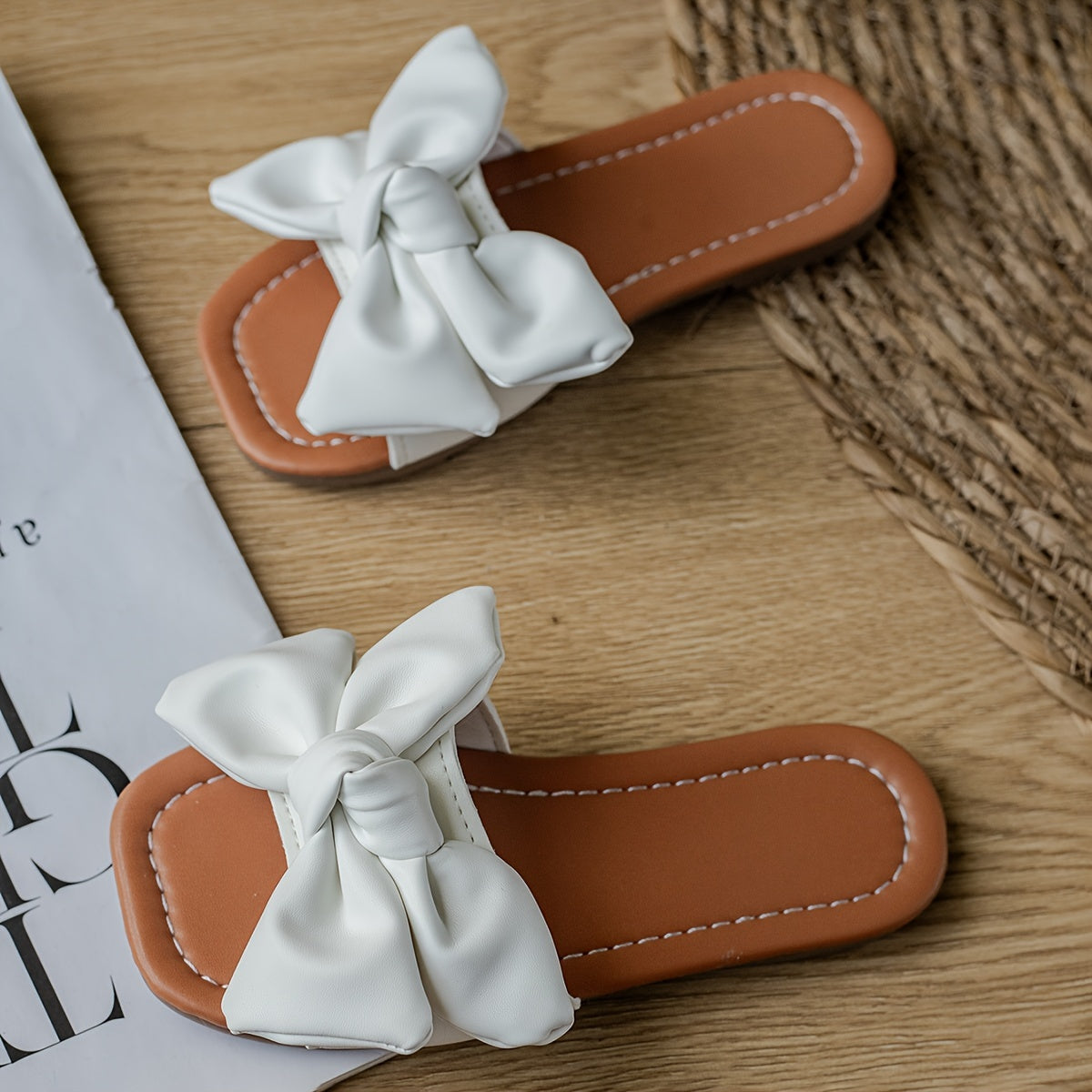 Girls' Slippers with Bowknot Solid Color Indoor Outdoor PU TPR Lightweight