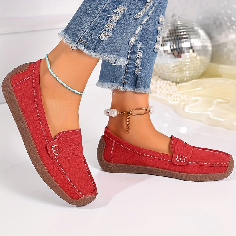 Women's Black Loafers Slip-On Flats Comfortable PU Casual Shoes