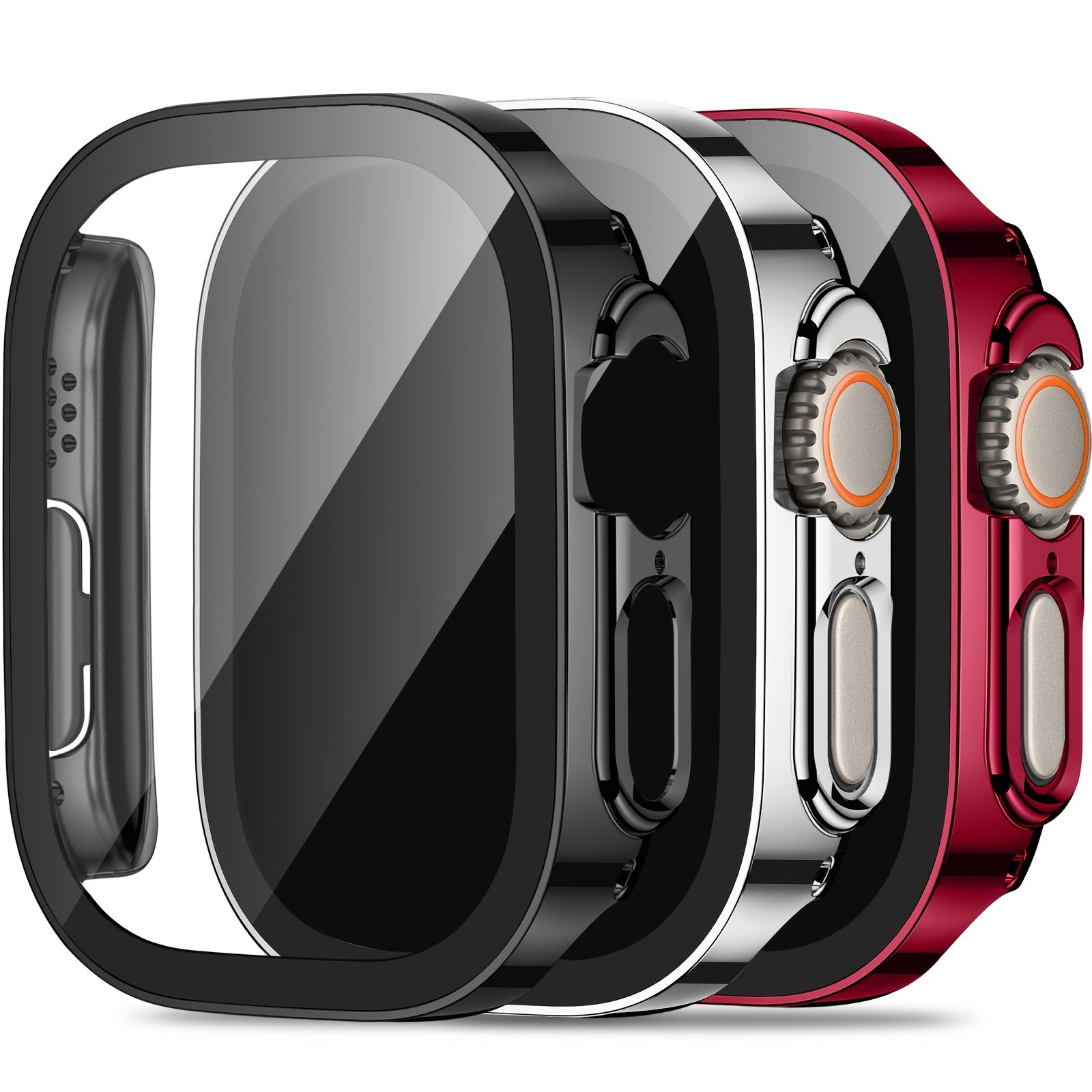 3-Piece Full Coverage PC Protective Case Set for Apple Watch with Built-in Glass Screen Protector 40mm-49mm