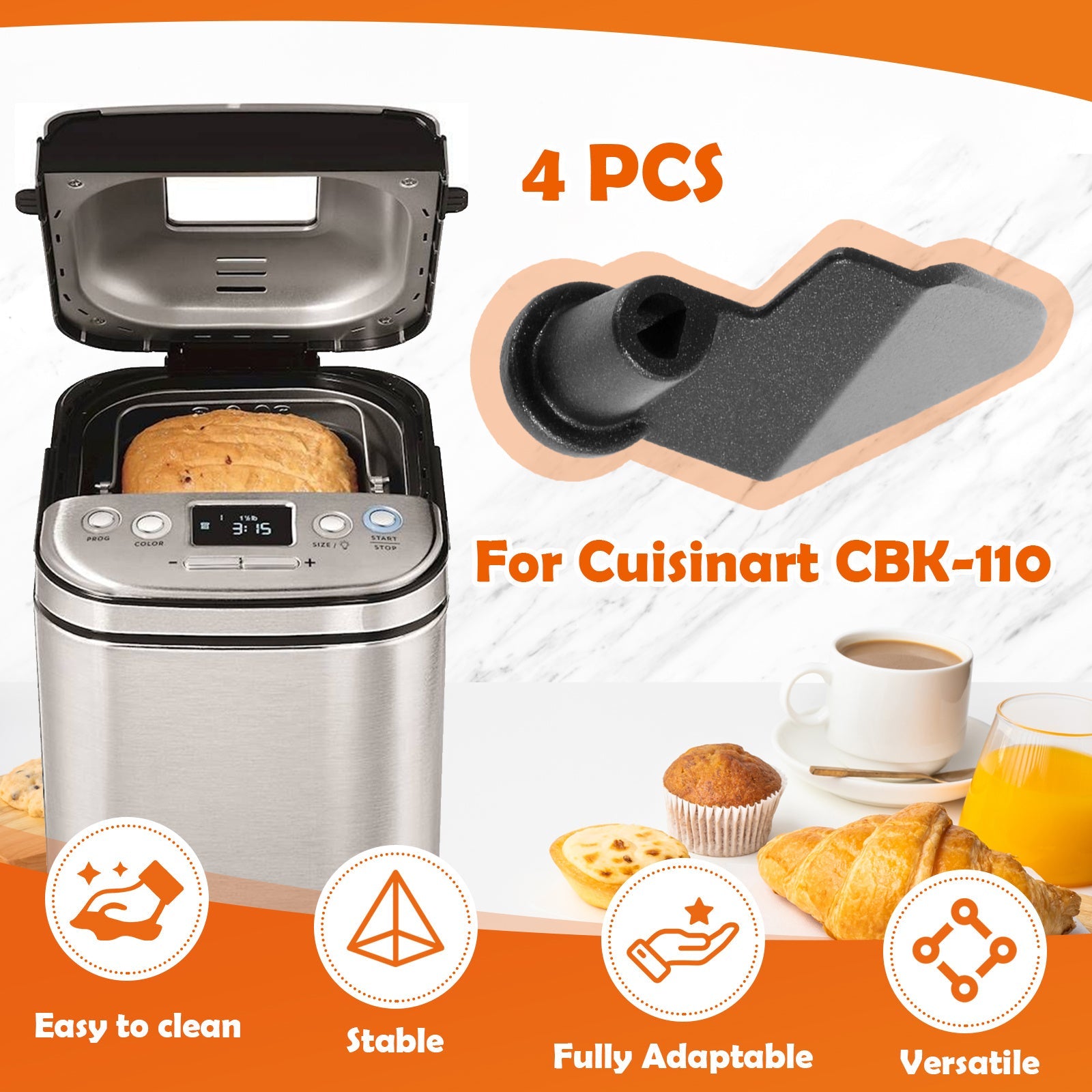 Cuisinart CBK-110 uchun 4 ta yopishmaydigan alyuminiy non pishirish mashinasining xamir qilish paddlari to'plami