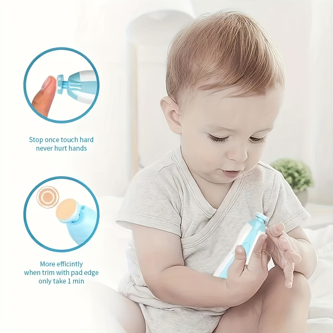 Electric Baby Nail Trimmer 6-in-1 Safety Grooming Kit with LED Light and Grinding Pads for Infants and Toddlers