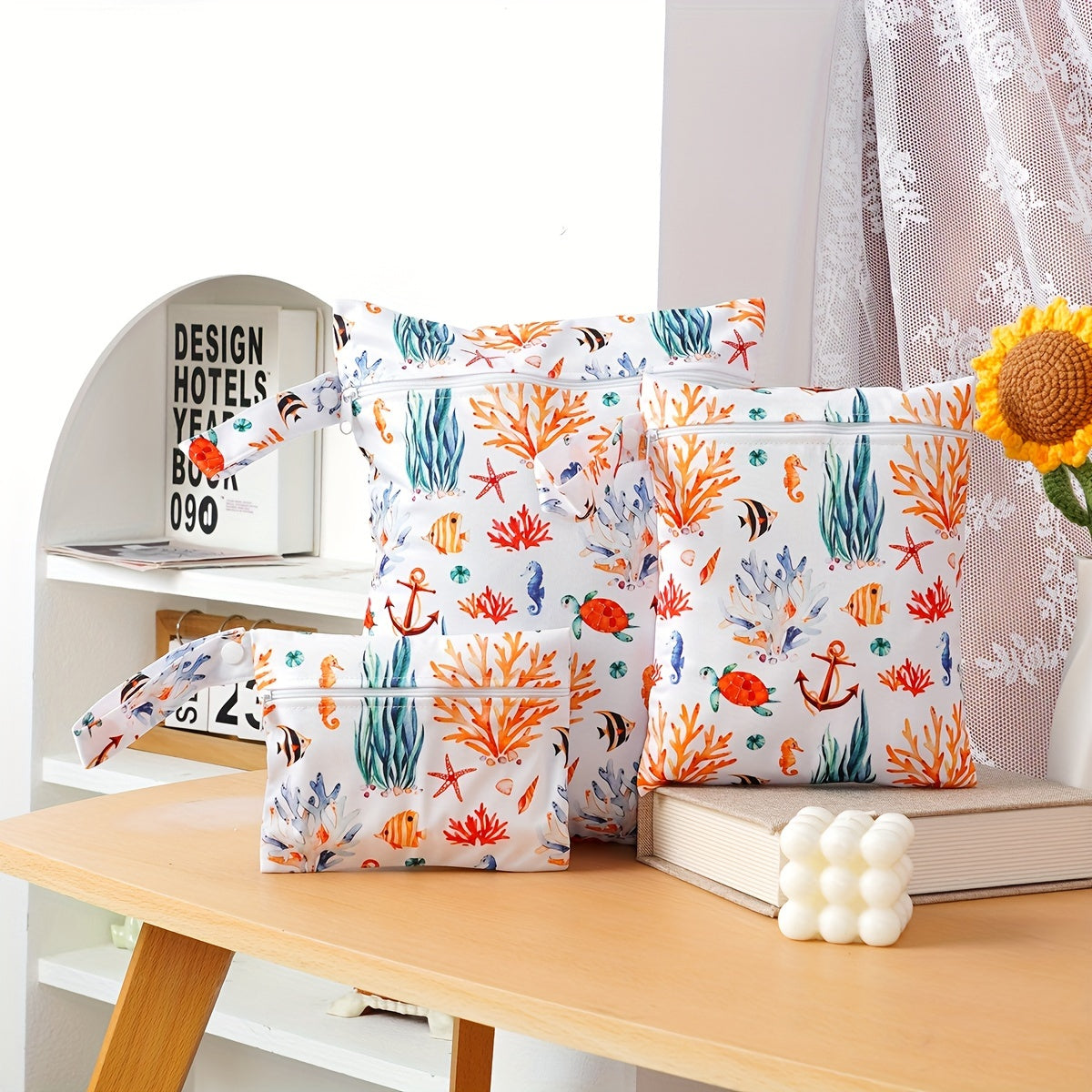 Set of 3 Waterproof Cloth Diaper Bags Reusable Washable Storage Pouches