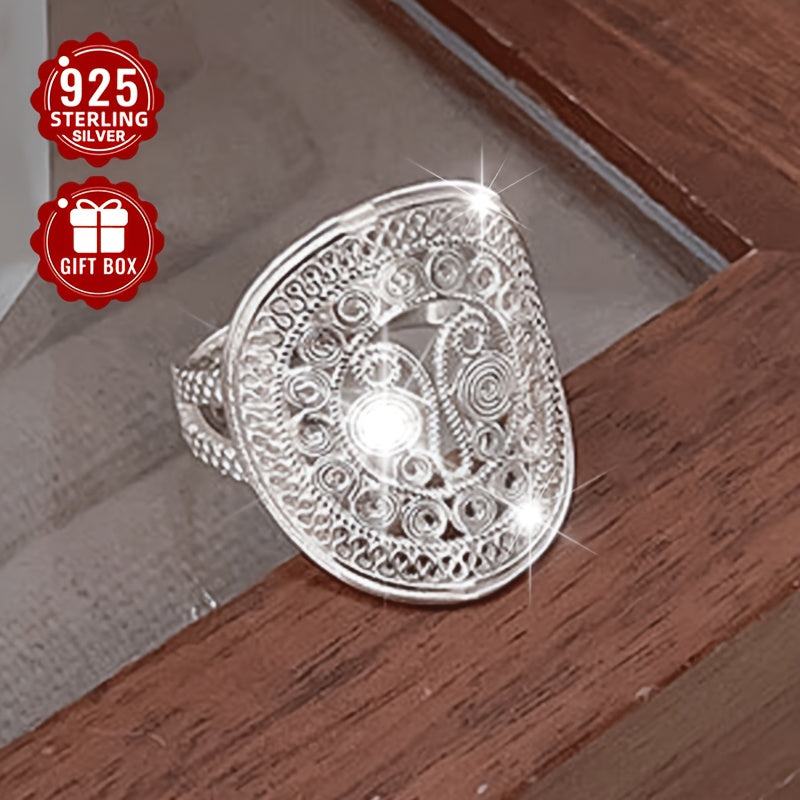 Sterling Silver Butterfly Open Ring Ethnic Hollow Pattern Textured Jewelry
