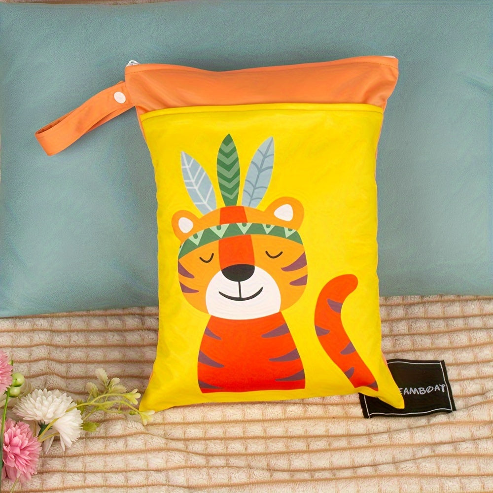 Водонепроницаемая сумка для влажных вещей с принтом животных, washable сумка для подгузников, сумка для мамы с двумя молниями, многофункциональная дорожная и пляжная сумка, органайзер для хранения косметики