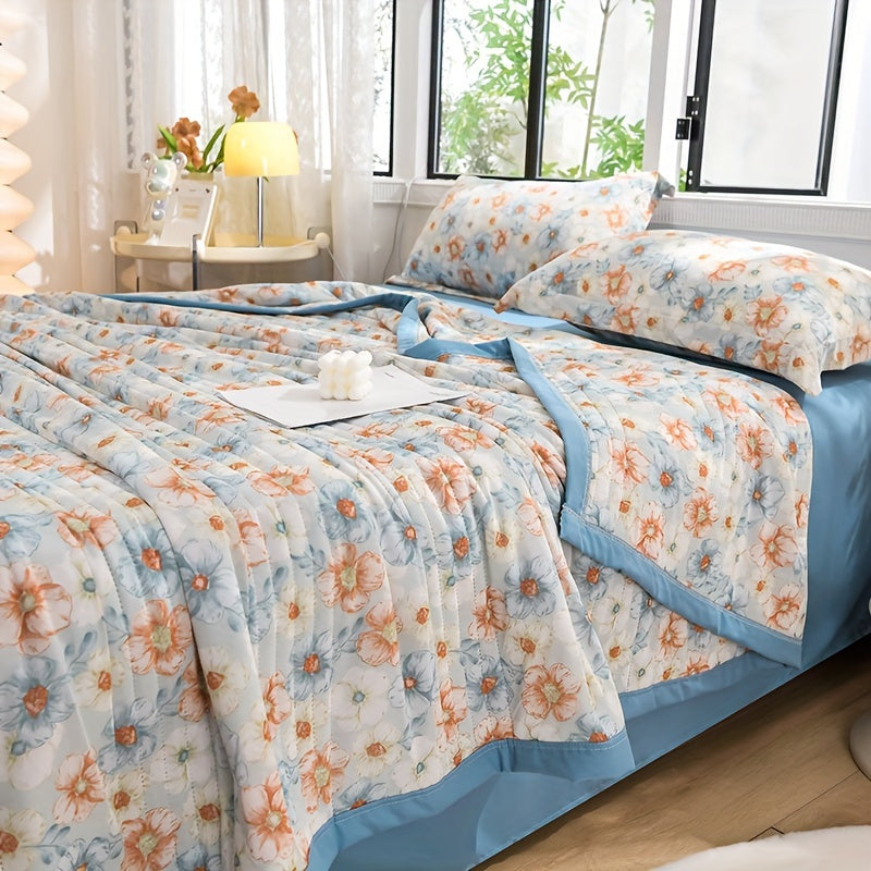 Stay cool and comfortable all summer long with this lightweight blanket featuring a cute cartoon floral design. Made from breathable and skin-friendly polyester, this machine washable blanket is perfect for any season. Add a cozy touch to your bedroom