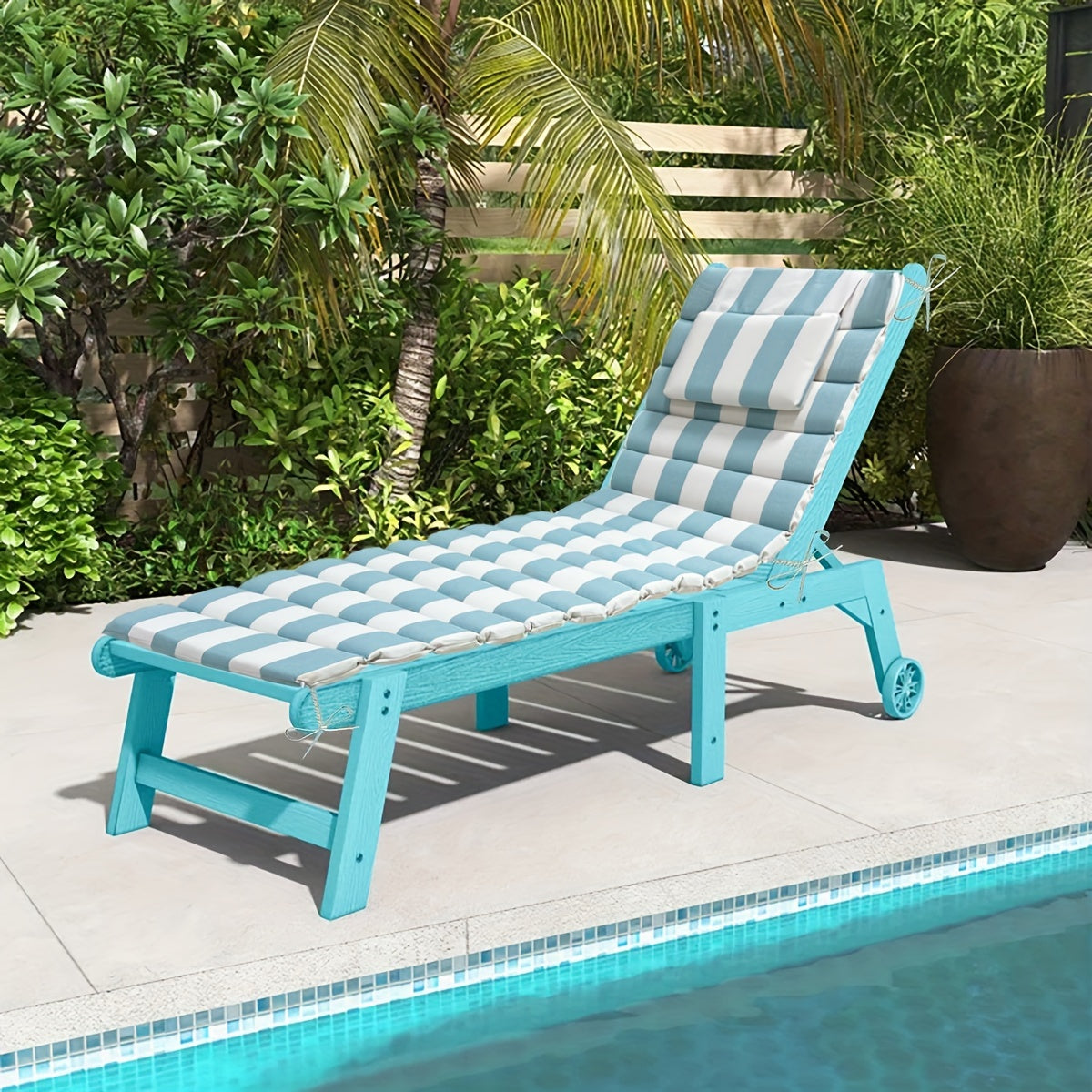 Outdoor Lounge Cushion Dark Blue 182.88cm x 53.34cm with Headrest and Straps for Patio Pool Chairs