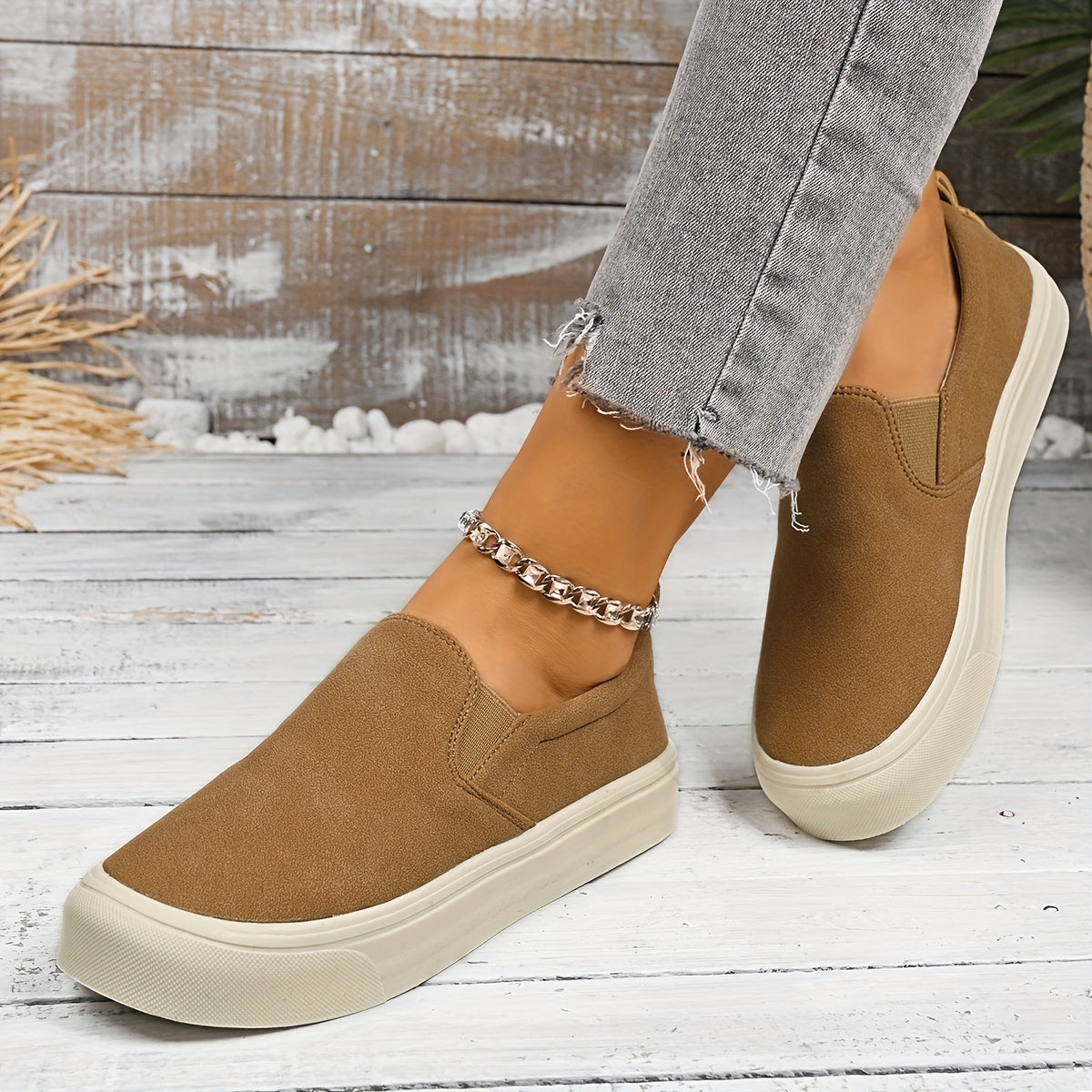 Women's Slip-On Loafers Breathable Flannel Upper Casual All-Season Shoes