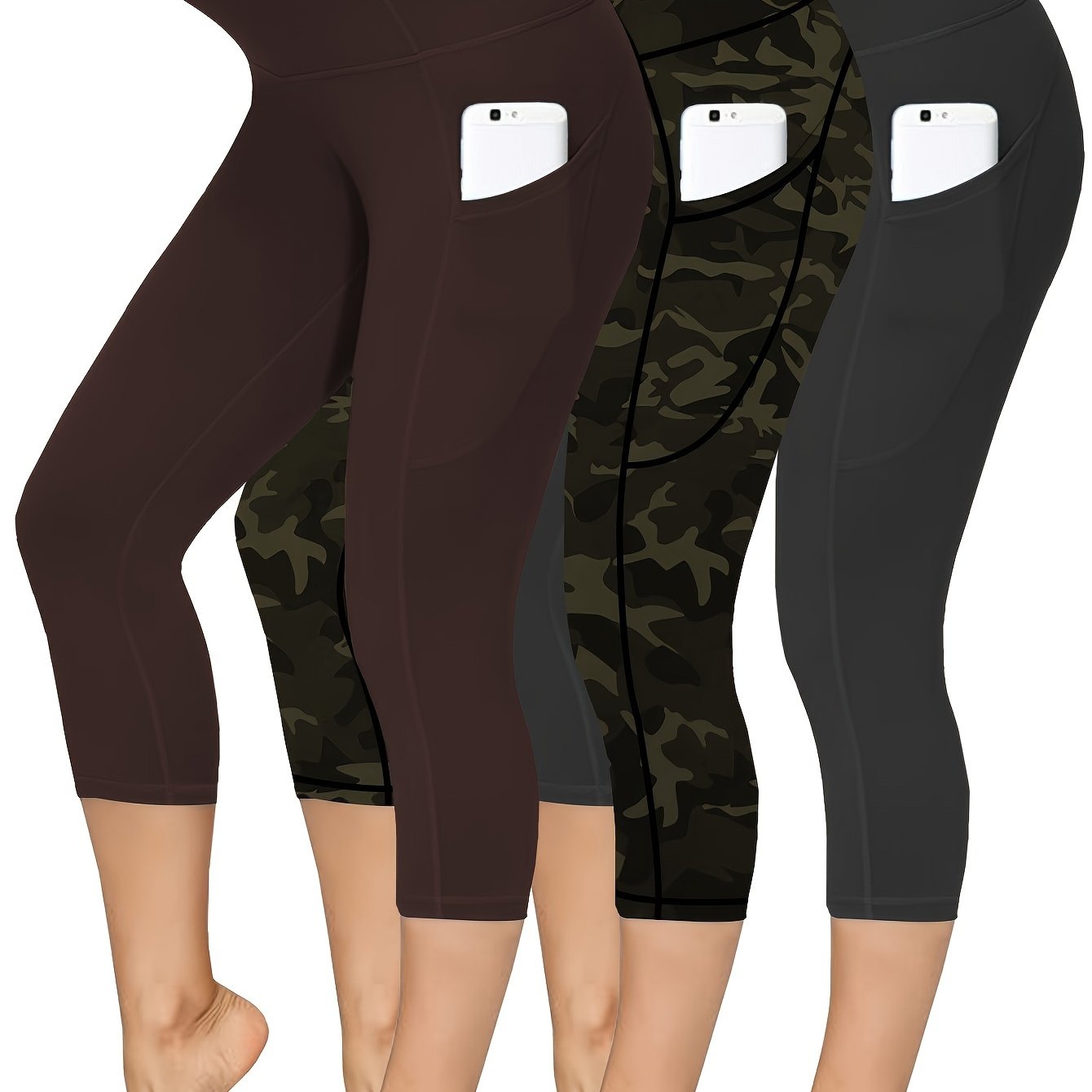 Plus Size Women's High-Waisted Capri Yoga Pants with Pockets