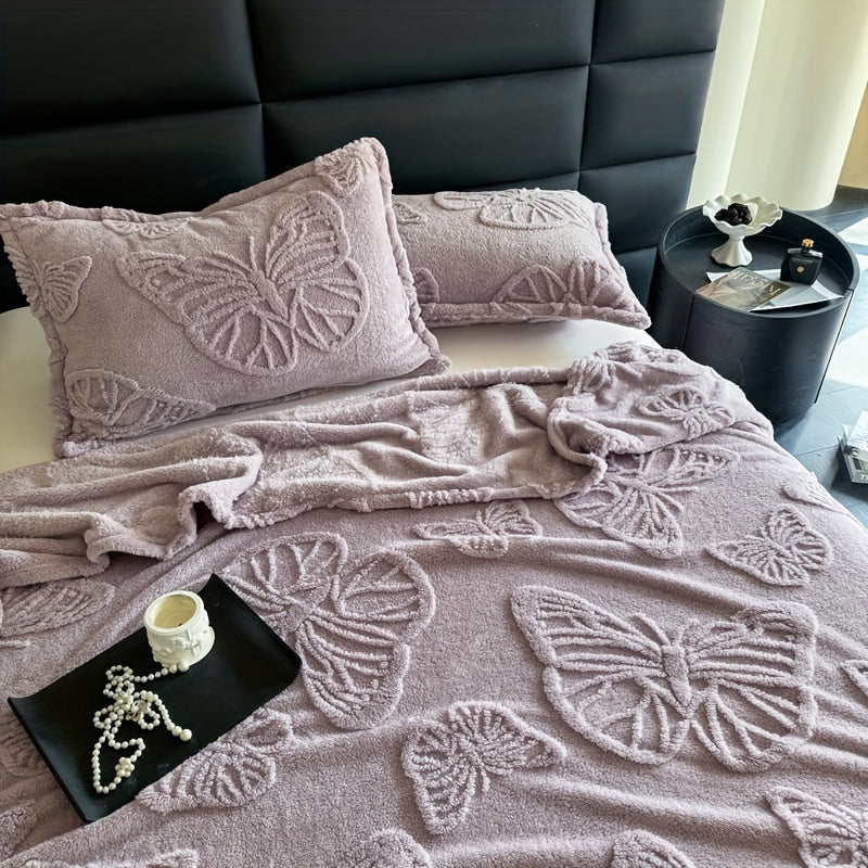 Purple Taffeta Jacquard Fleece Blanket with Geometric Animal Pattern for Home and Office