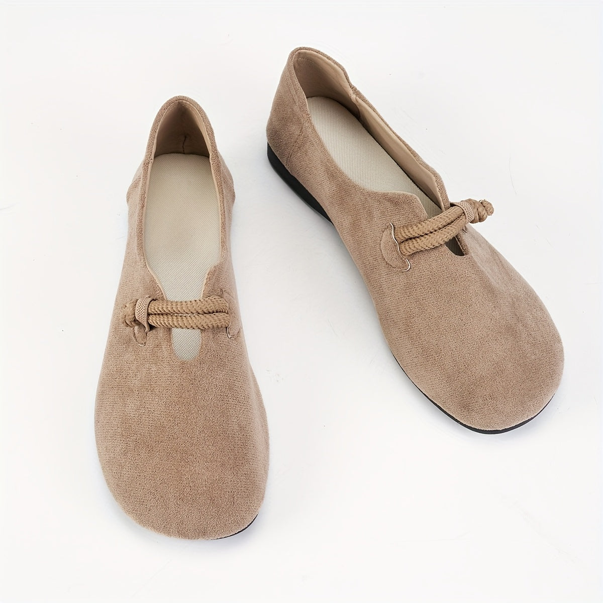 Women's Soft Sole Brown Flats, Slip-On Casual Shoes, Non-Slip Rubber