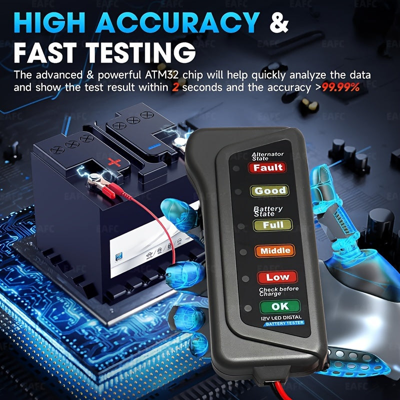 Digital Car Motorcycle Battery Tester with LED Display Auto Repair Tool