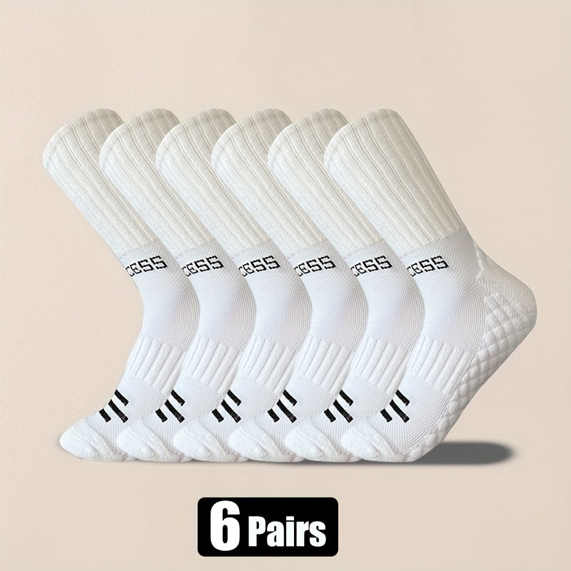 6-Pack Athletic Crew Socks Non-Slip Grip Moisture-Wicking Polyester Elastane for Basketball Running Hiking Cycling