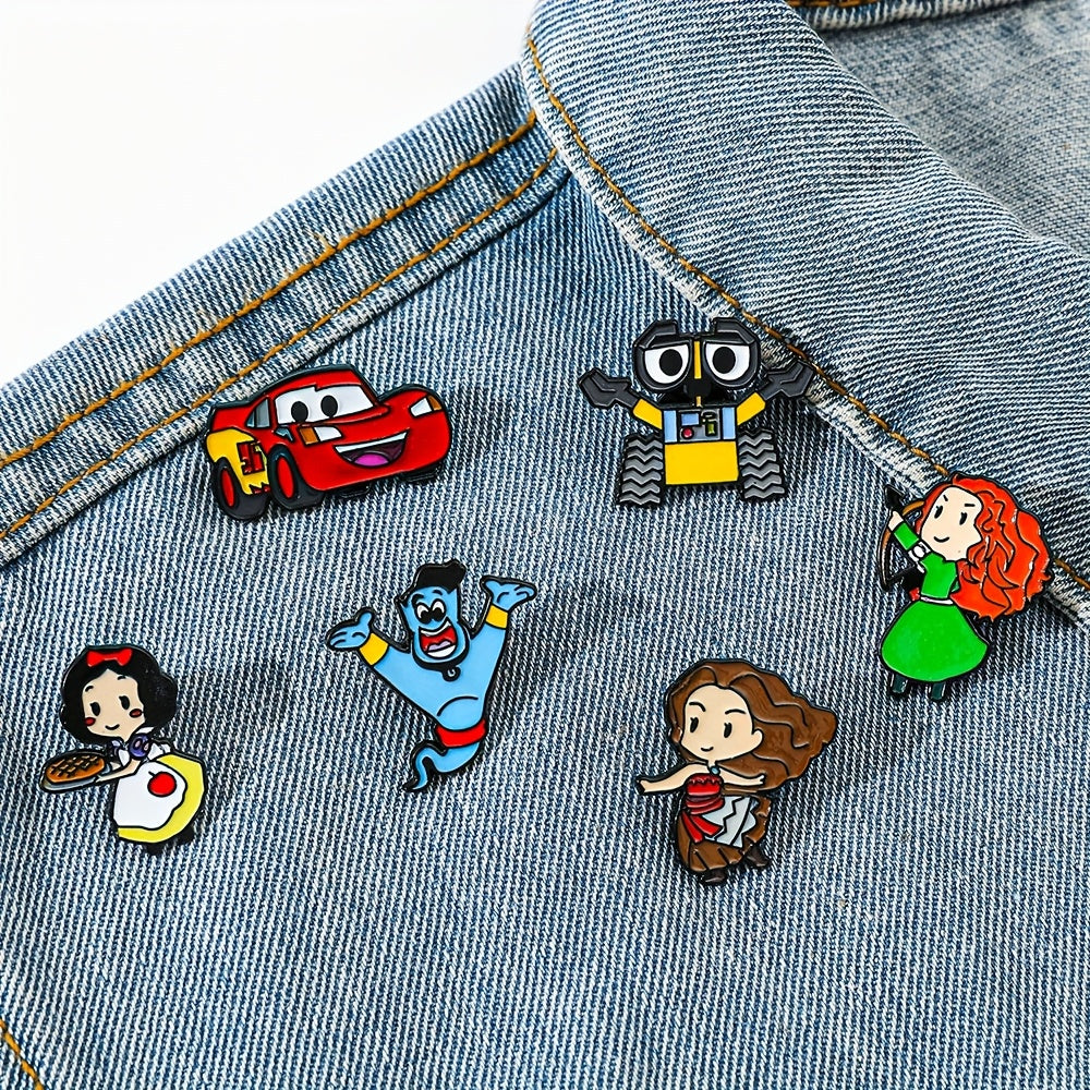 6-Pack Cartoon Enamel Pins Set for Backpacks and Clothing