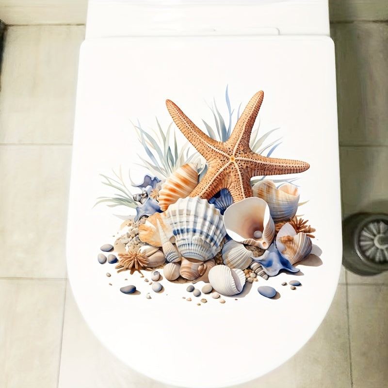 Waterproof Oceanic Toilet Sticker Starfish Seashell Self-Adhesive PVC Bathroom Decor