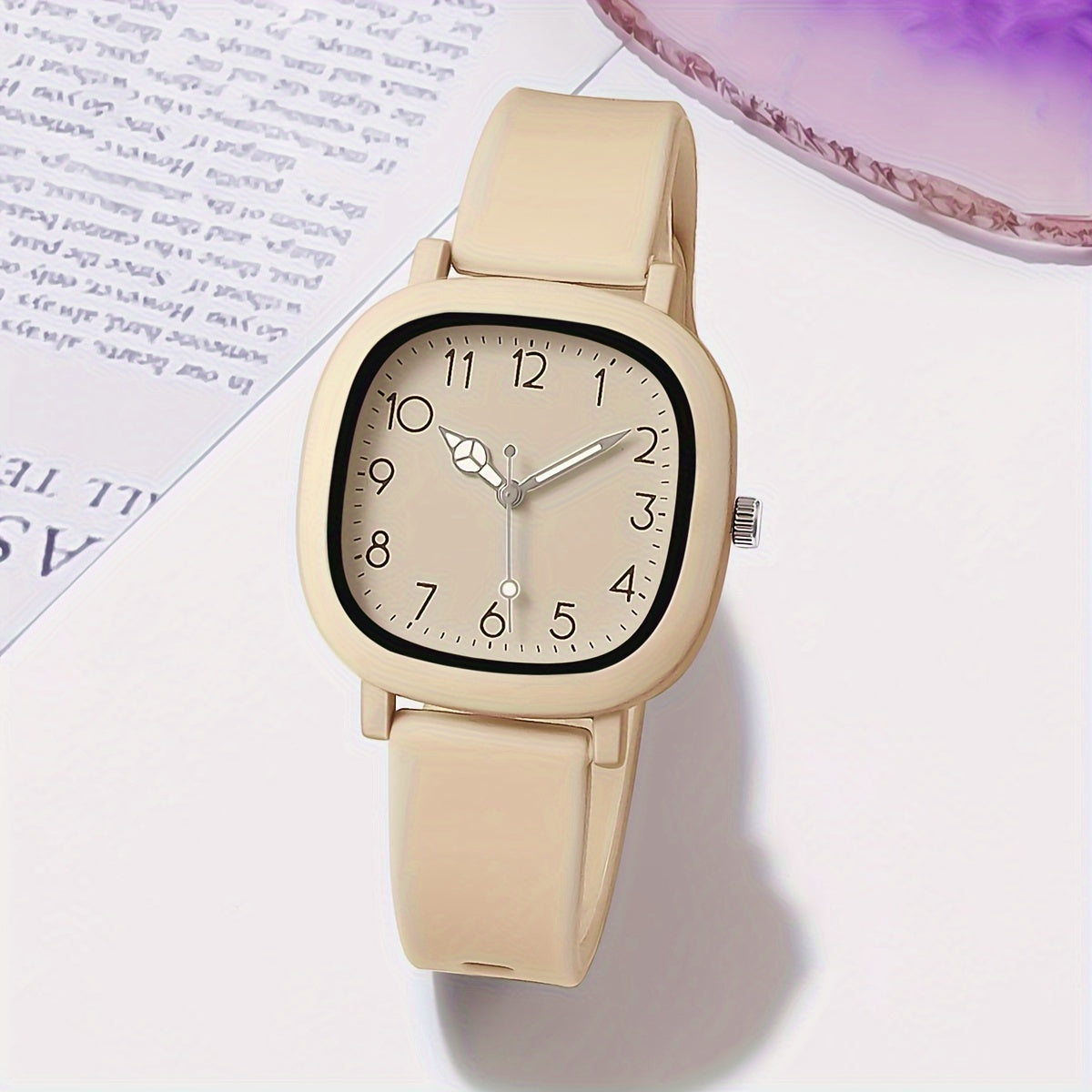 Women's Square Quartz Watch with Silicone Band in Macaroon Color