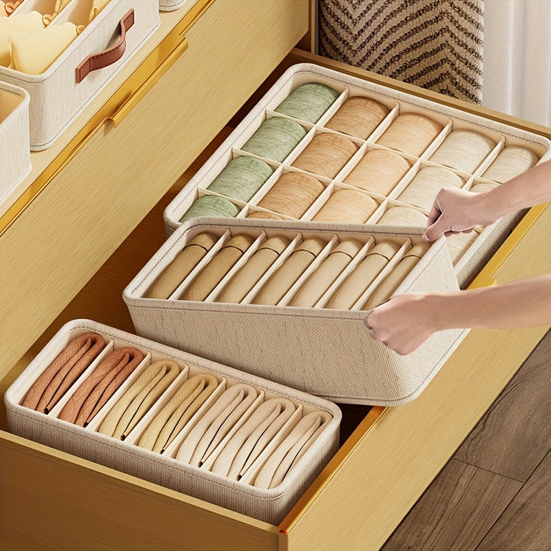 Organizador plegable de tela para almacenamiento con asas de cuero sintético para organización de armarios y cajones