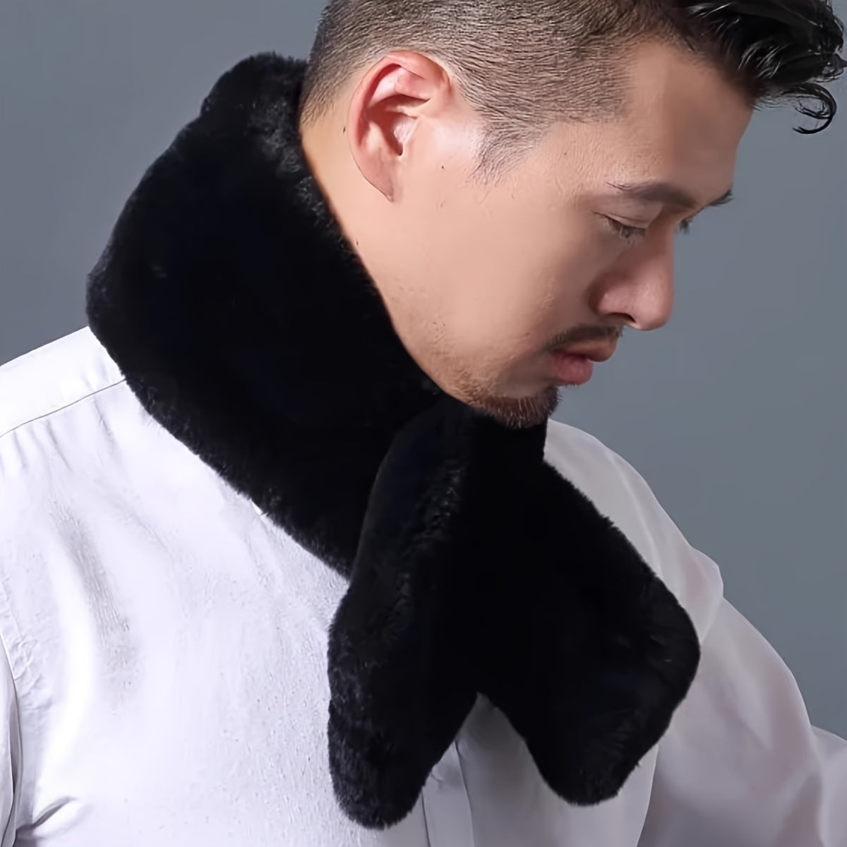Men's Faux Rabbit Fur Scarf Cozy Soft Neck Warmer Solid Polyester