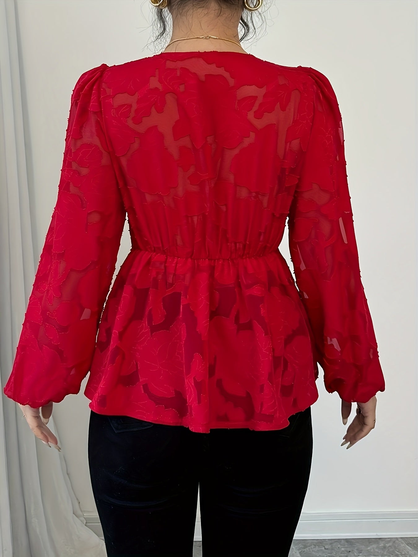 Women's Jacquard Plus Size Top Elegant Pattern