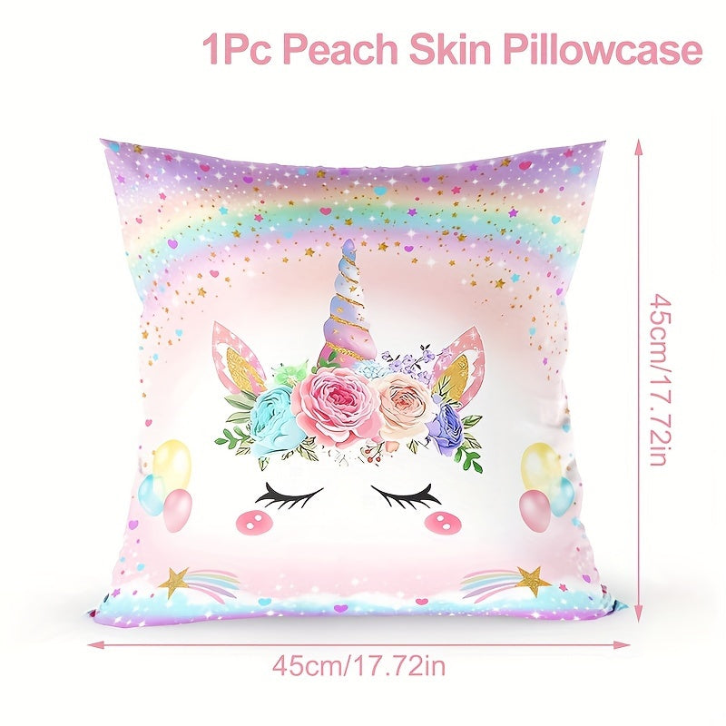 Whimsical Unicorn Polyester Throw Pillow Cover for Living Room Decor