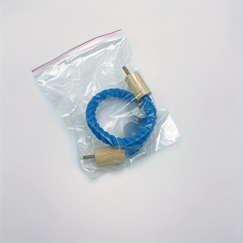 Blue Braided Rope Bird Perch with Wooden Platforms for Small Birds and Pets