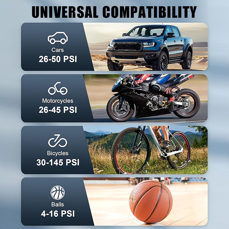 Портативный насос для накачки шин с манометром и светодиодной подсветкой для автомобиля и велосипеда