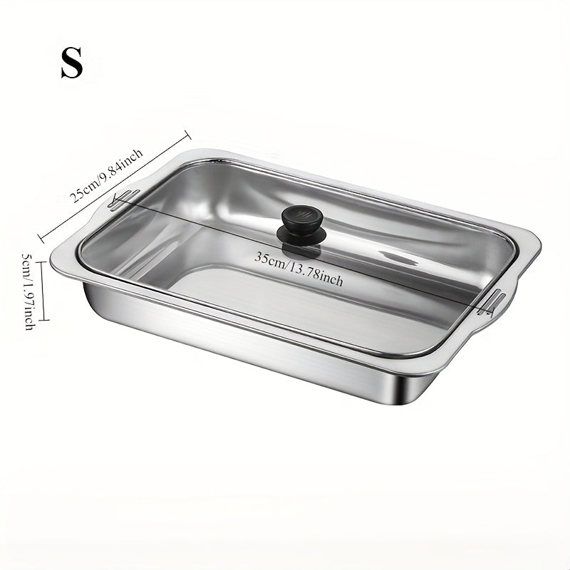 Katta rostlangan po'latdan yasalgan havo frayeri uchun plastinka, shisha qopqog' bilan, grill baliq, dengiz mahsulotlari va qovurilgan taomlar uchun