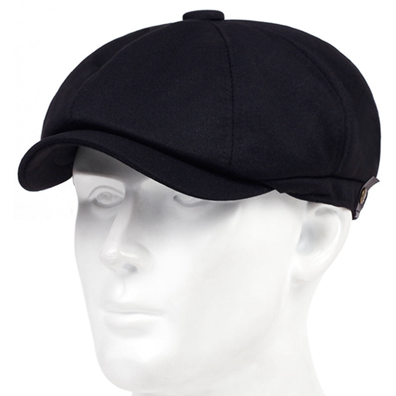 Sombrero beret negro de poliéster para hombre con correa ajustable y hebilla de metal para uso casual en otoño e invierno