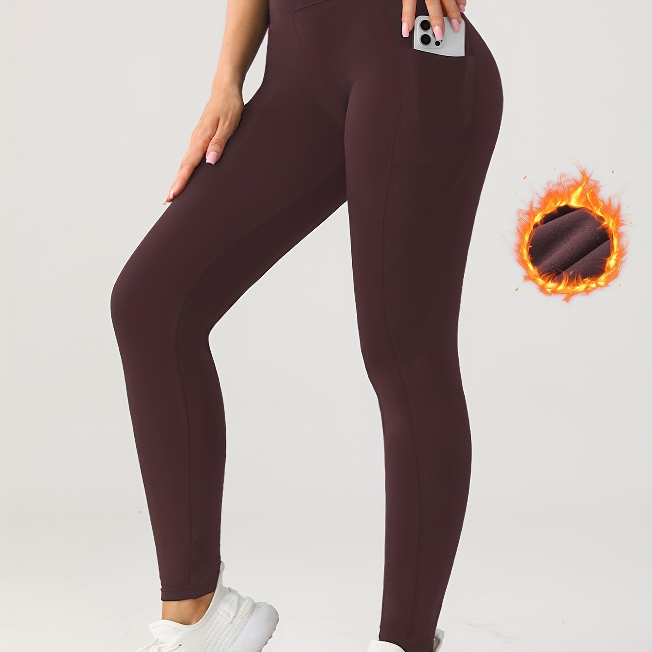 Women's Plus Size Fleece-Lined High Waist Yoga Leggings with Pocket Warm Stretchy Knit