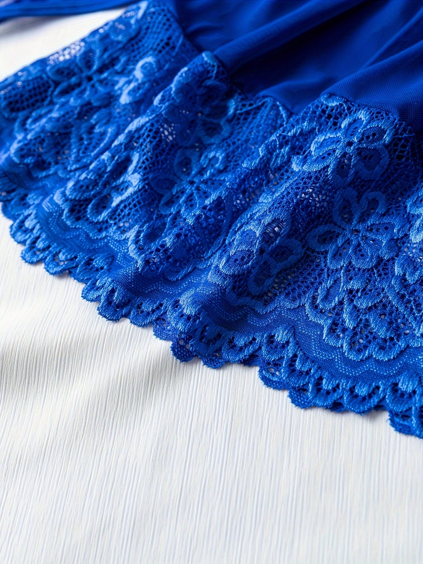 Women’s Blue Lace Sheer Nightgown Set Halter Backless Sleepwear Polyester Knit